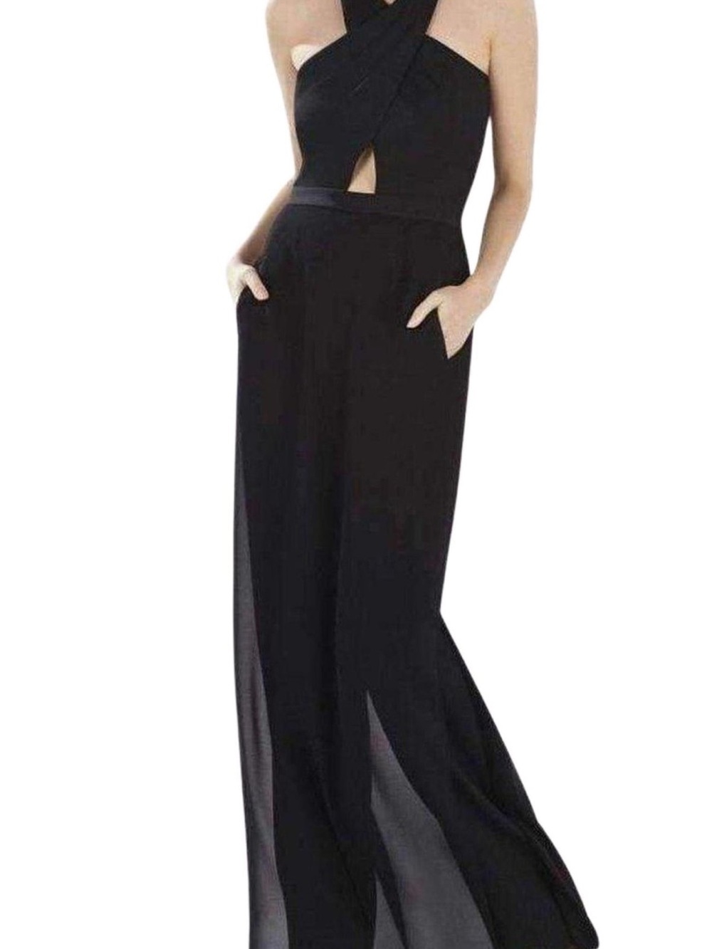 Elegant Black Halter Cutout Wide-Leg Jumpsuit